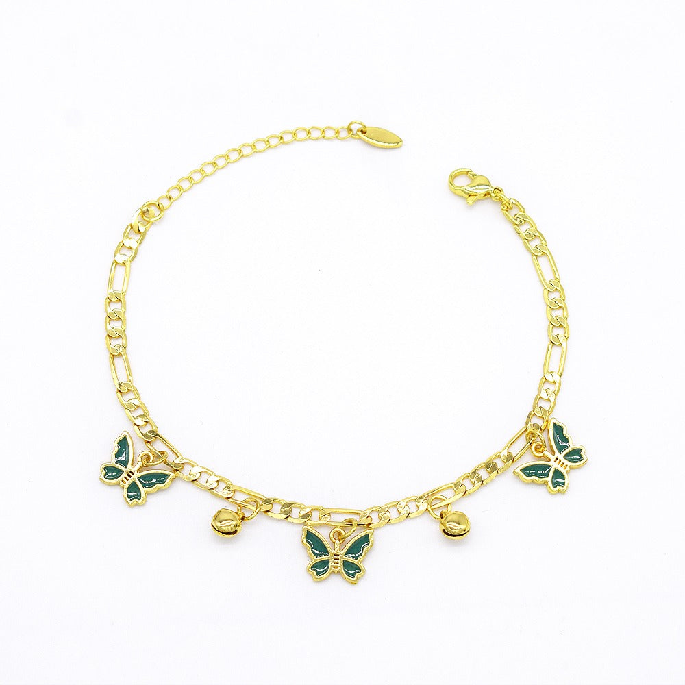 18k Layered real gold Plated green color butterfly anklet bracelet #42