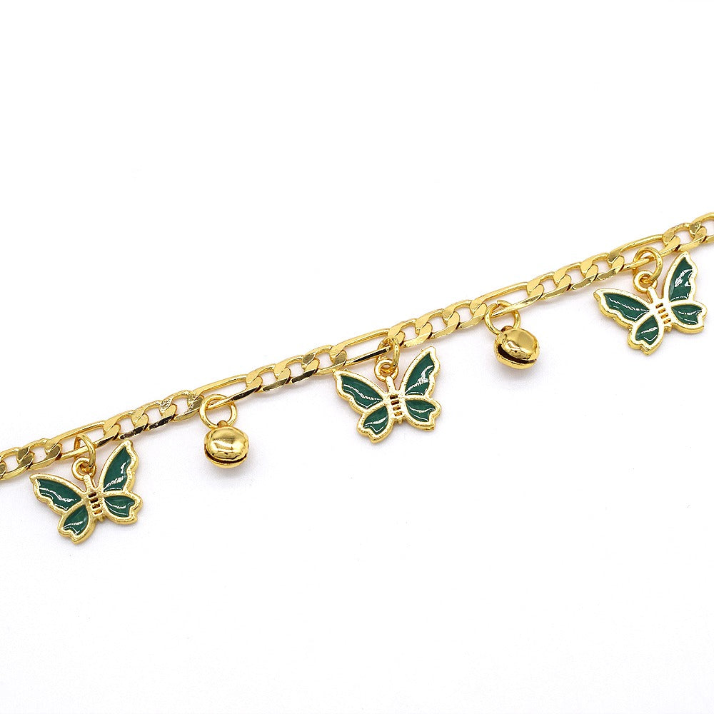 18k Layered real gold Plated green color butterfly anklet bracelet #42