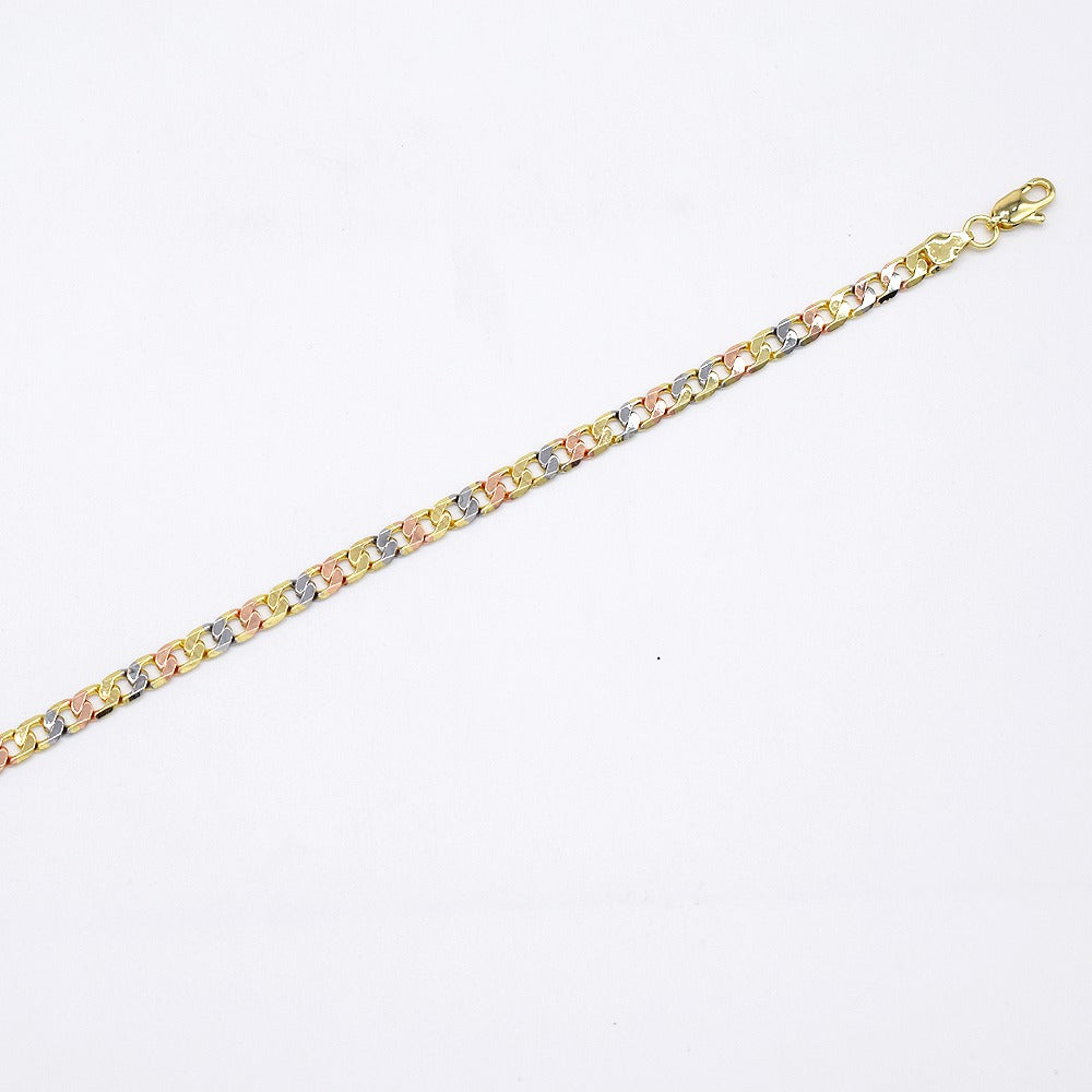 18k Layered real gold Plated tri colors Cuban link anklet bracelet #43