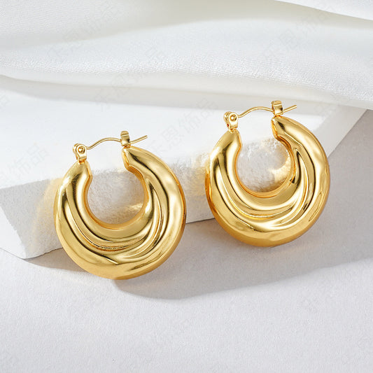 18k Layered real gold filled Round bamboo hoop earrings #8