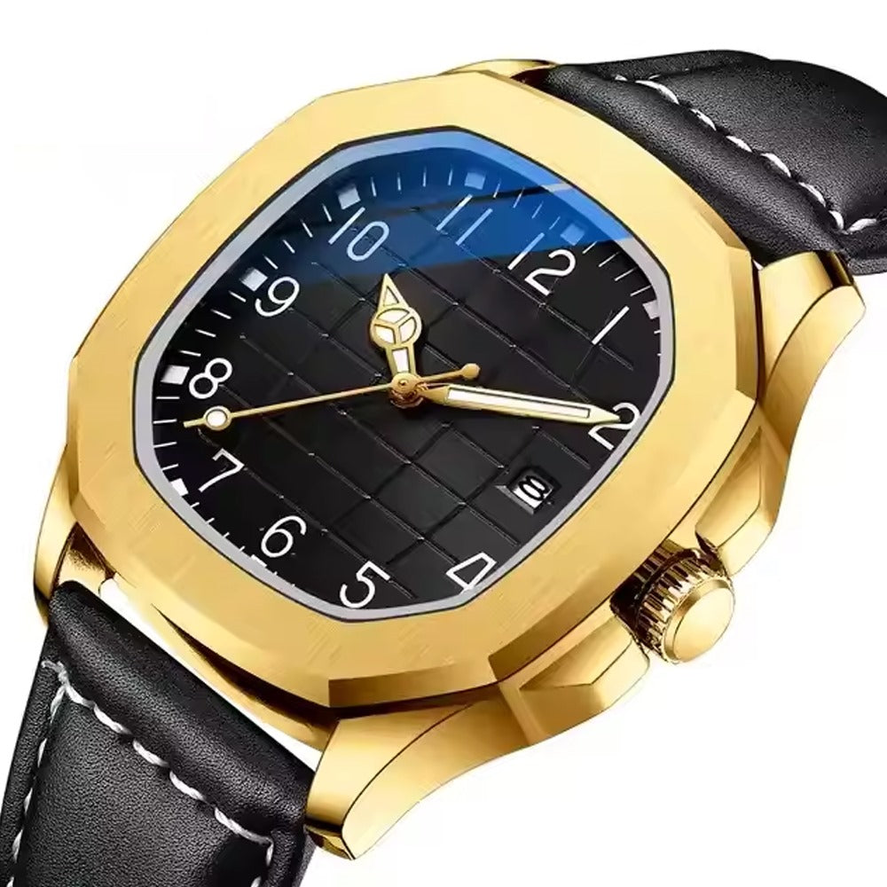 Luxury Gold color Presidential watch black face stainless steel Black Leather #10