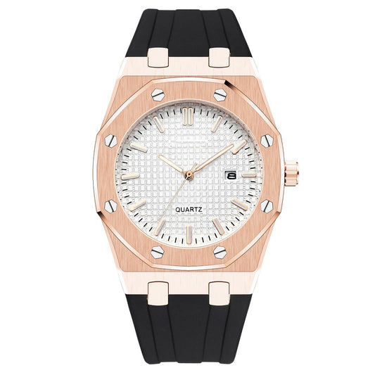 Luxury Presidential rose gold color watch white face rubber band stainless steel #14