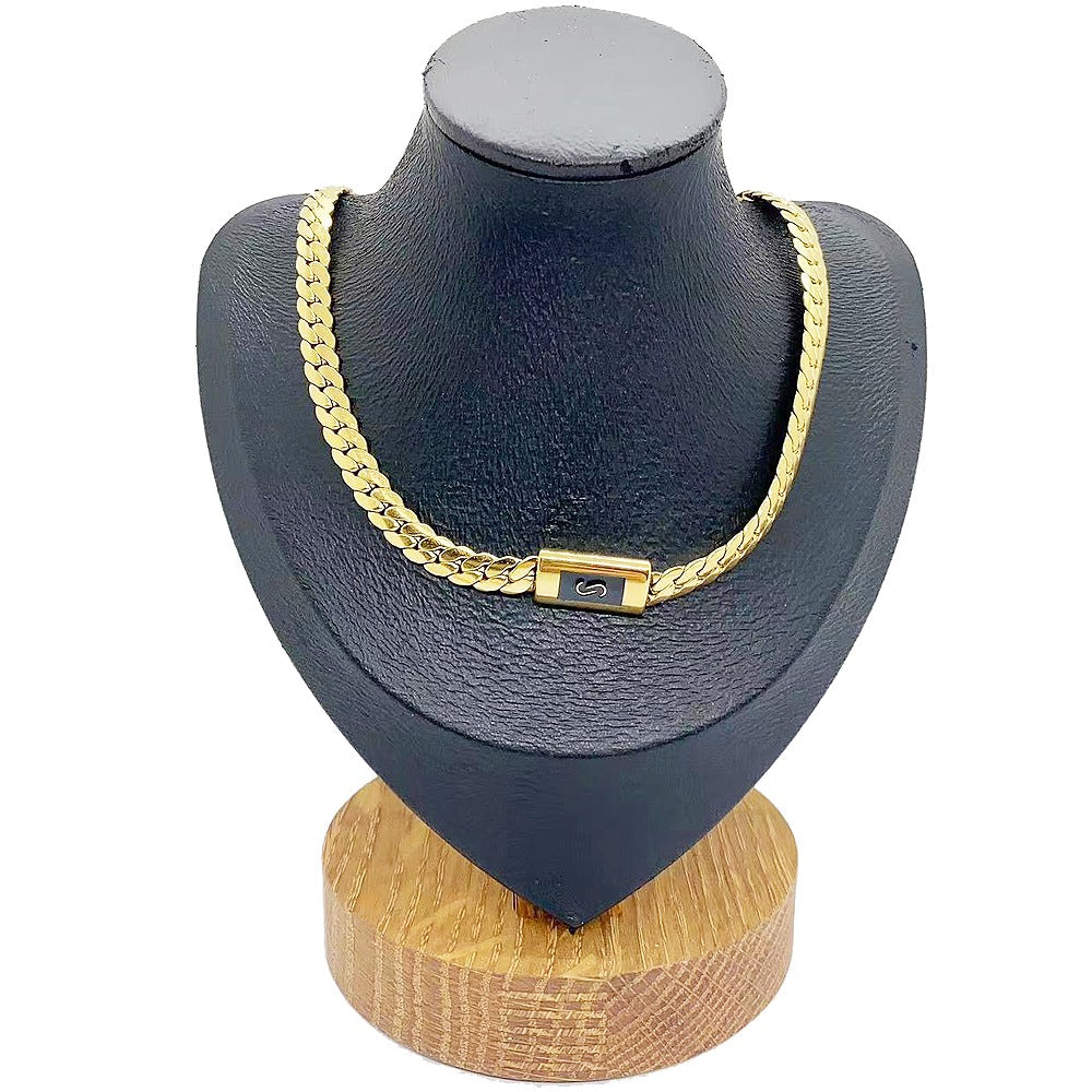 18k Layered Real stainless steel close up cuben set necklace bracelet earrings ring #183