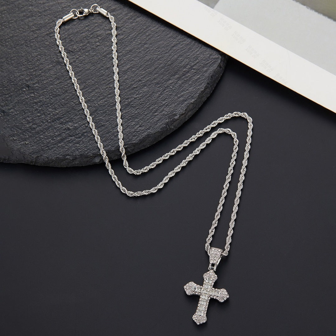 18k Layered Real Gold Plated icedout hip hop cross pendant with necklace chain #47