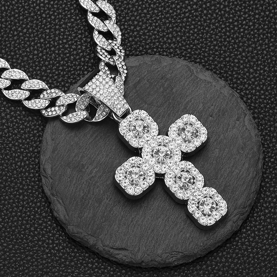 18k Layered Real Gold Plated icedout hip hop cross pendant charm with icedout chain #48