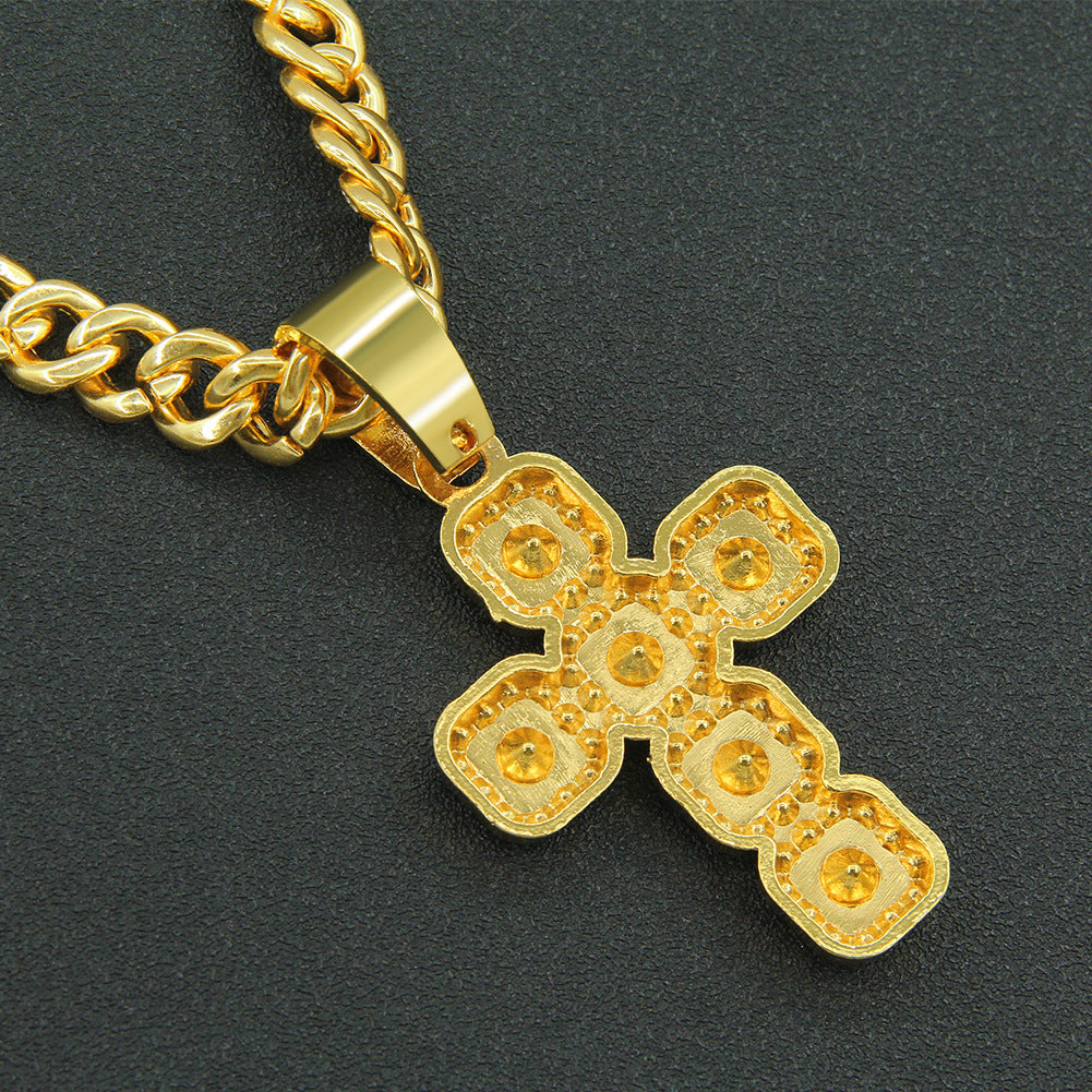 18k Layered Real Gold Plated icedout hip hop cross pendant charm with icedout chain #48