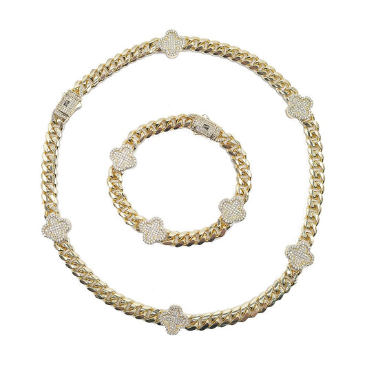 18k Layered Real Gold Plated icedout set close up cuben link with klef design hip hop #184