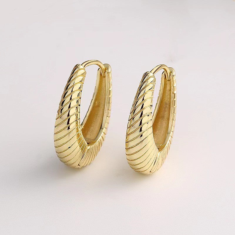 18k Layered Real Gold Plated oval hoop earrings #90