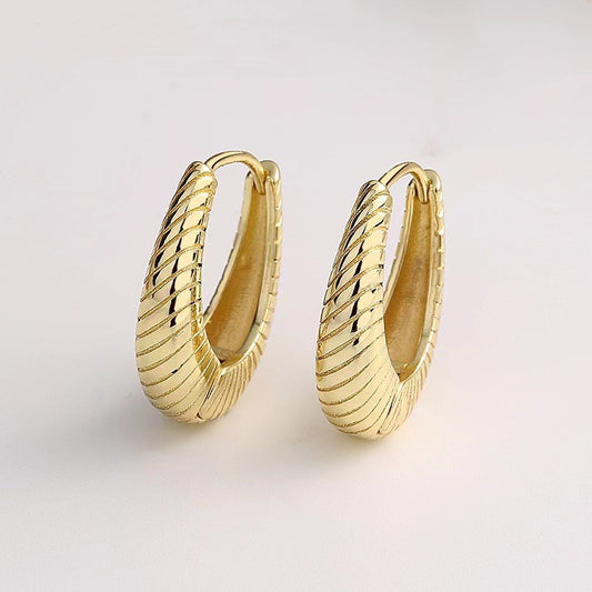 18k Layered Real Gold Plated oval hoop earrings #90