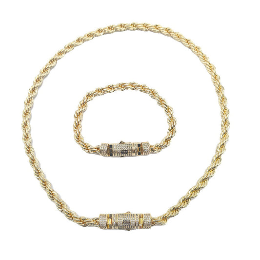 Hip hop rope links set necklace bracelet icedout lock gold Plated #186