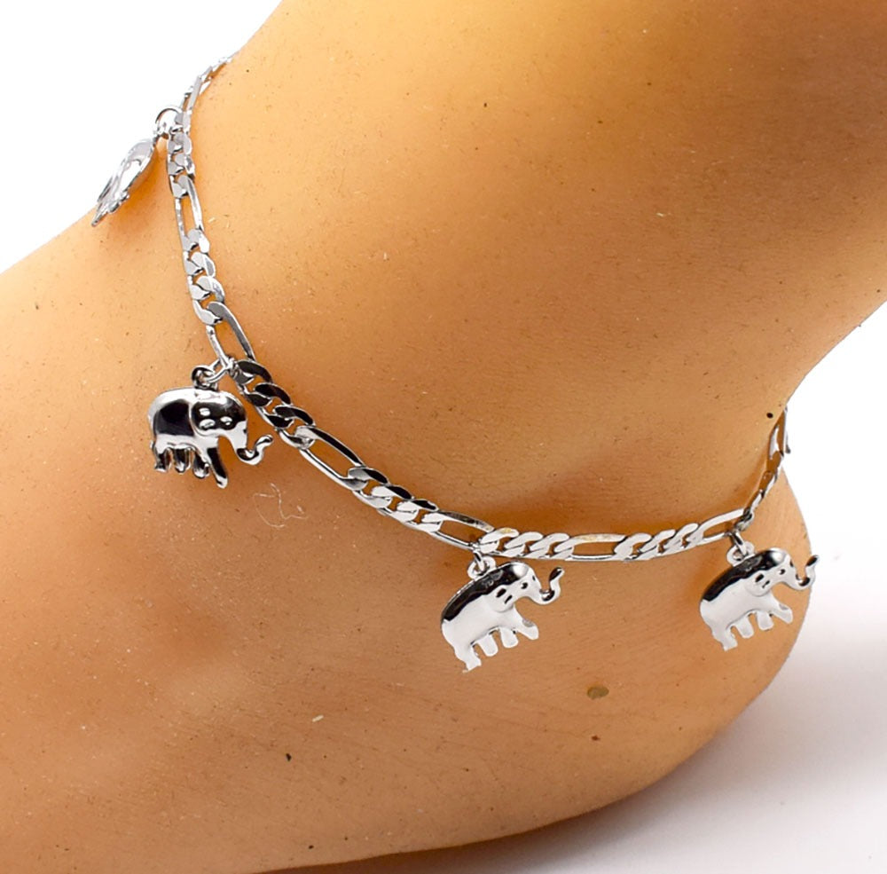 Silver Layered Real Gold Plated elephant anklet bracelet 10 inches #46