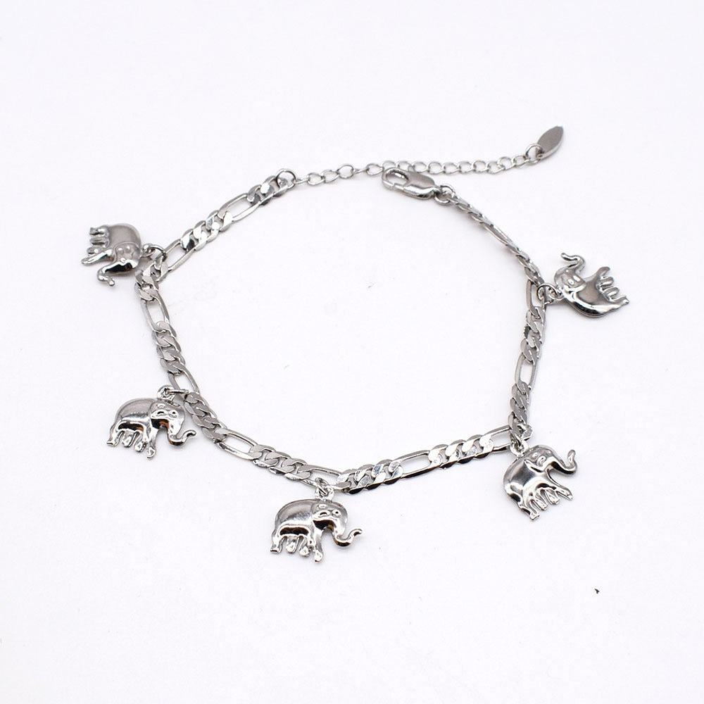 Silver Layered Real Gold Plated elephant anklet bracelet 10 inches #46