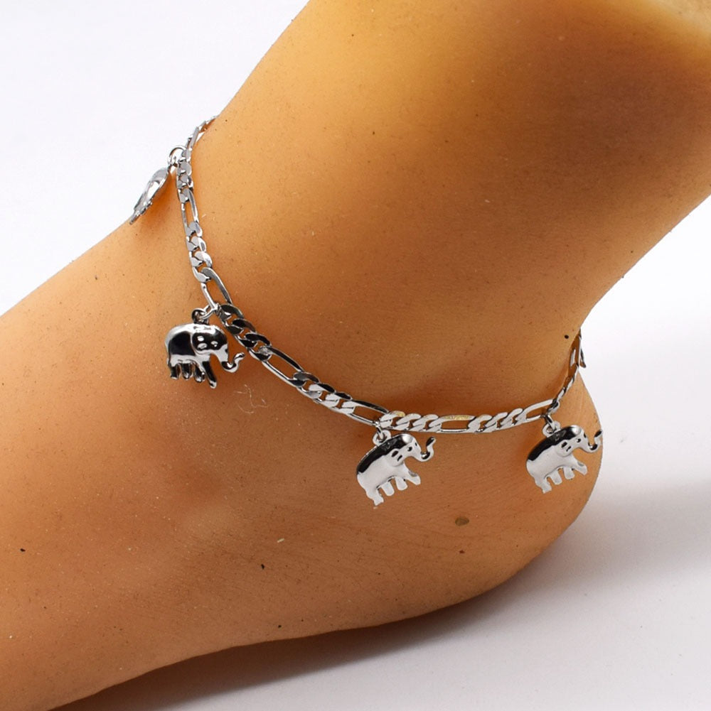 Silver Layered Real Gold Plated elephant anklet bracelet 10 inches #46