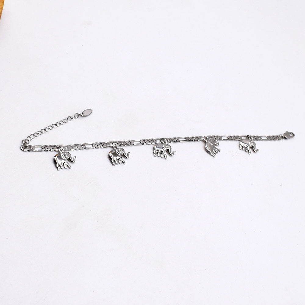 Silver Layered Real Gold Plated elephant anklet bracelet 10 inches #46