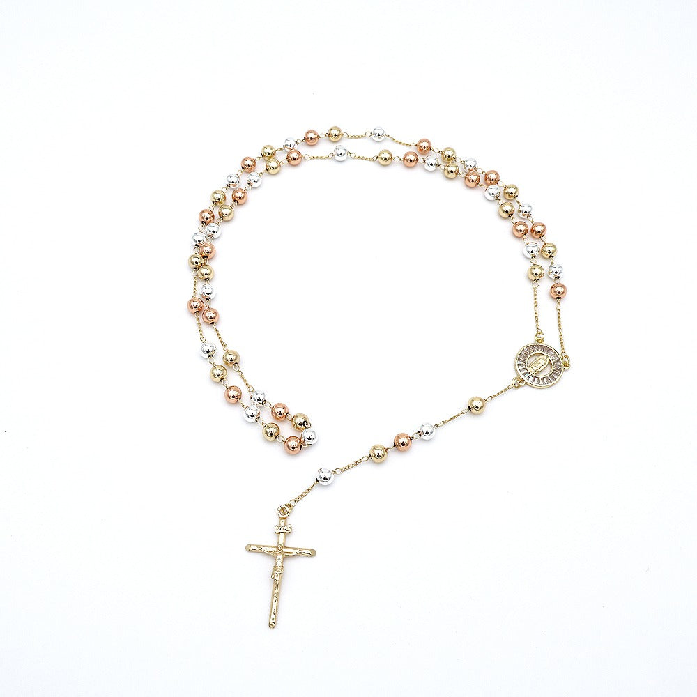 18k Layered Real Gold Plated tri colors religious rosary necklace #15