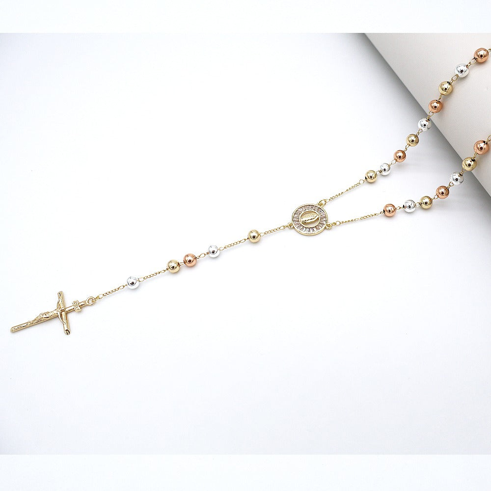 18k Layered Real Gold Plated tri colors religious rosary necklace #15
