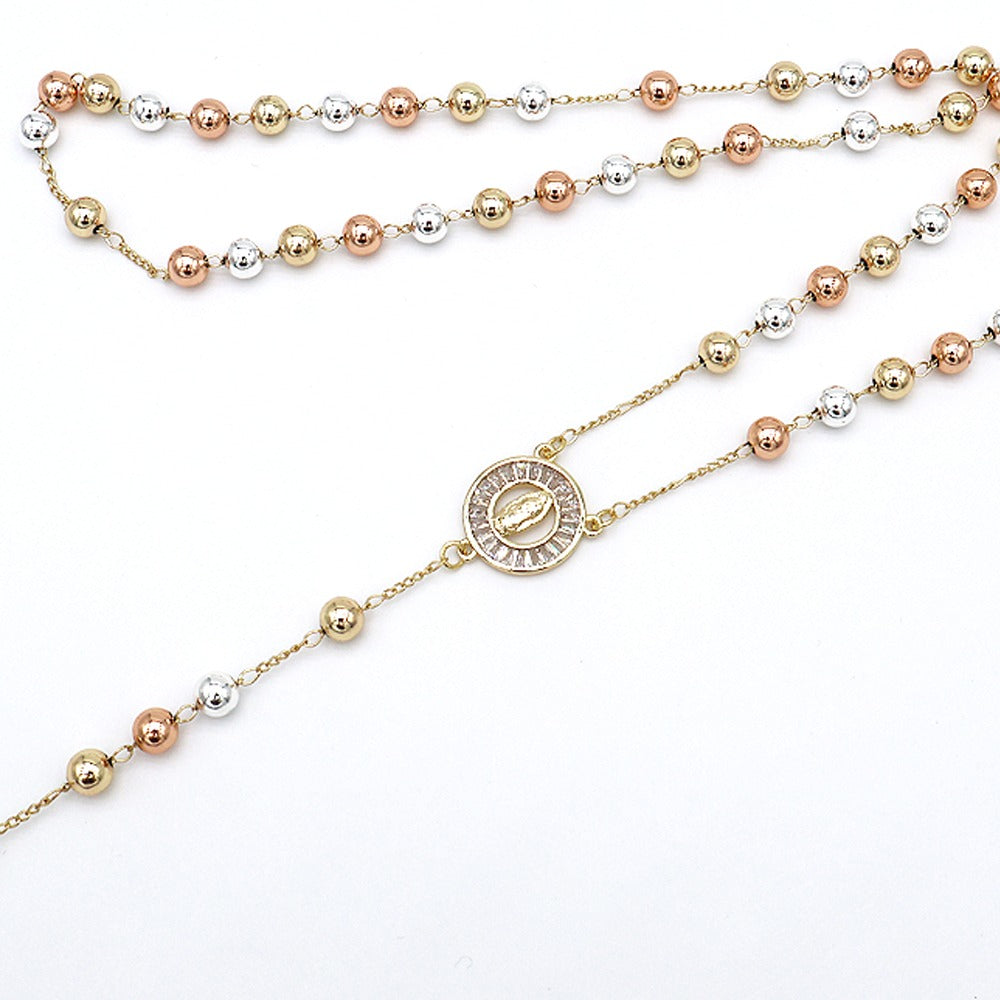 18k Layered Real Gold Plated tri colors religious rosary necklace #15