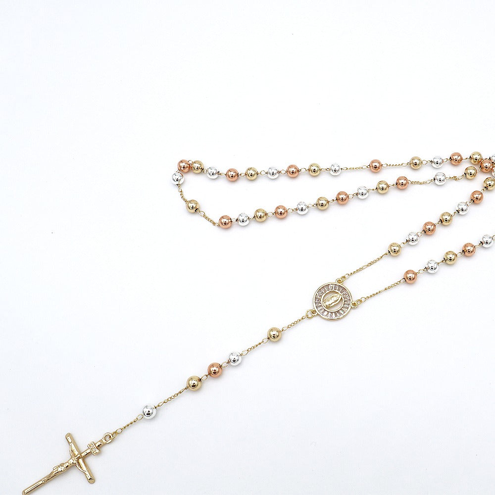 18k Layered Real Gold Plated tri colors religious rosary necklace #15