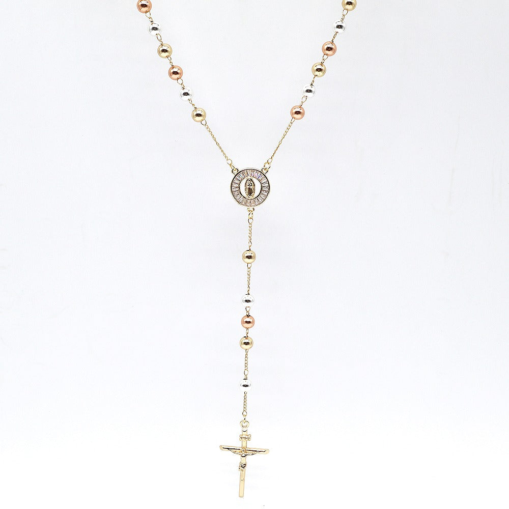 18k Layered Real Gold Plated tri colors religious rosary necklace #15