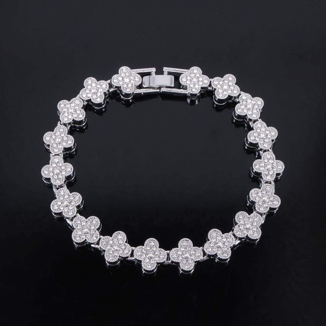 14k Layered Real Gold Plated icedout clover set necklace bracelet #159