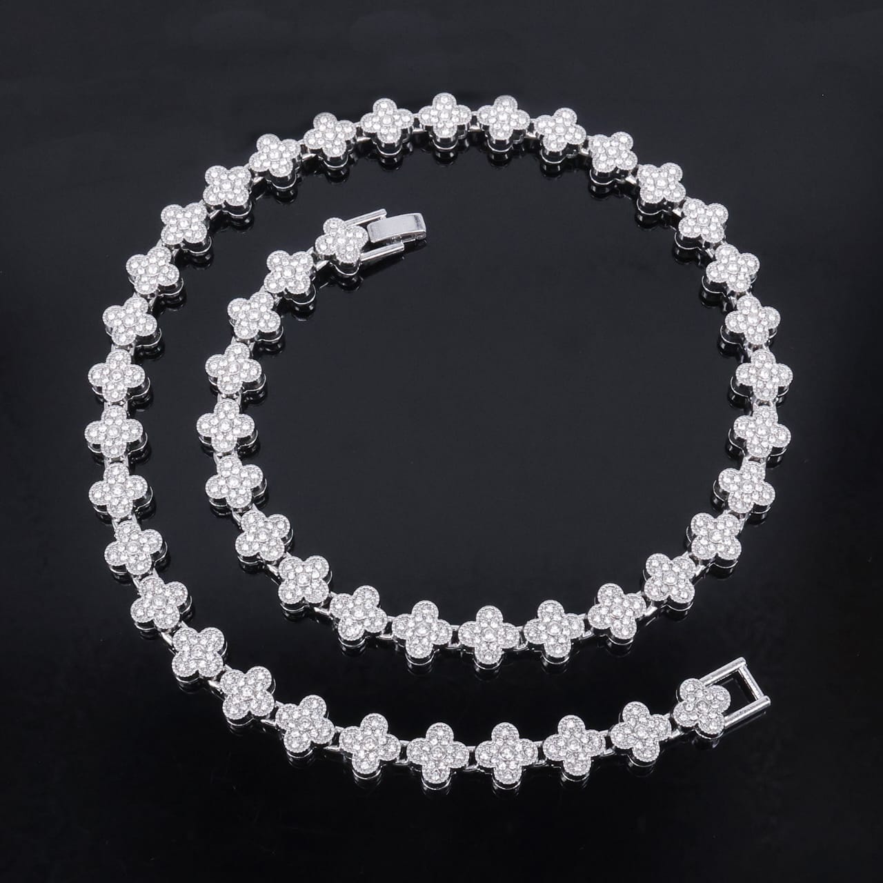 14k Layered Real Gold Plated icedout clover set necklace bracelet #159