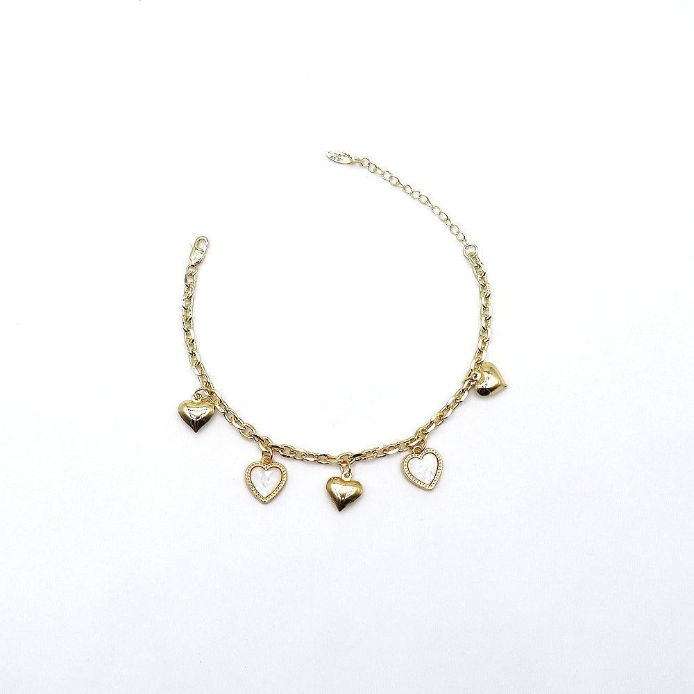 18k Layered Real Gold Plated Heart anklet bracelet 10 inches #49