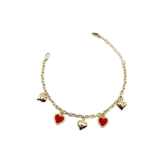 18k Layered Real Gold Plated Heart anklet bracelet 10 inches #49