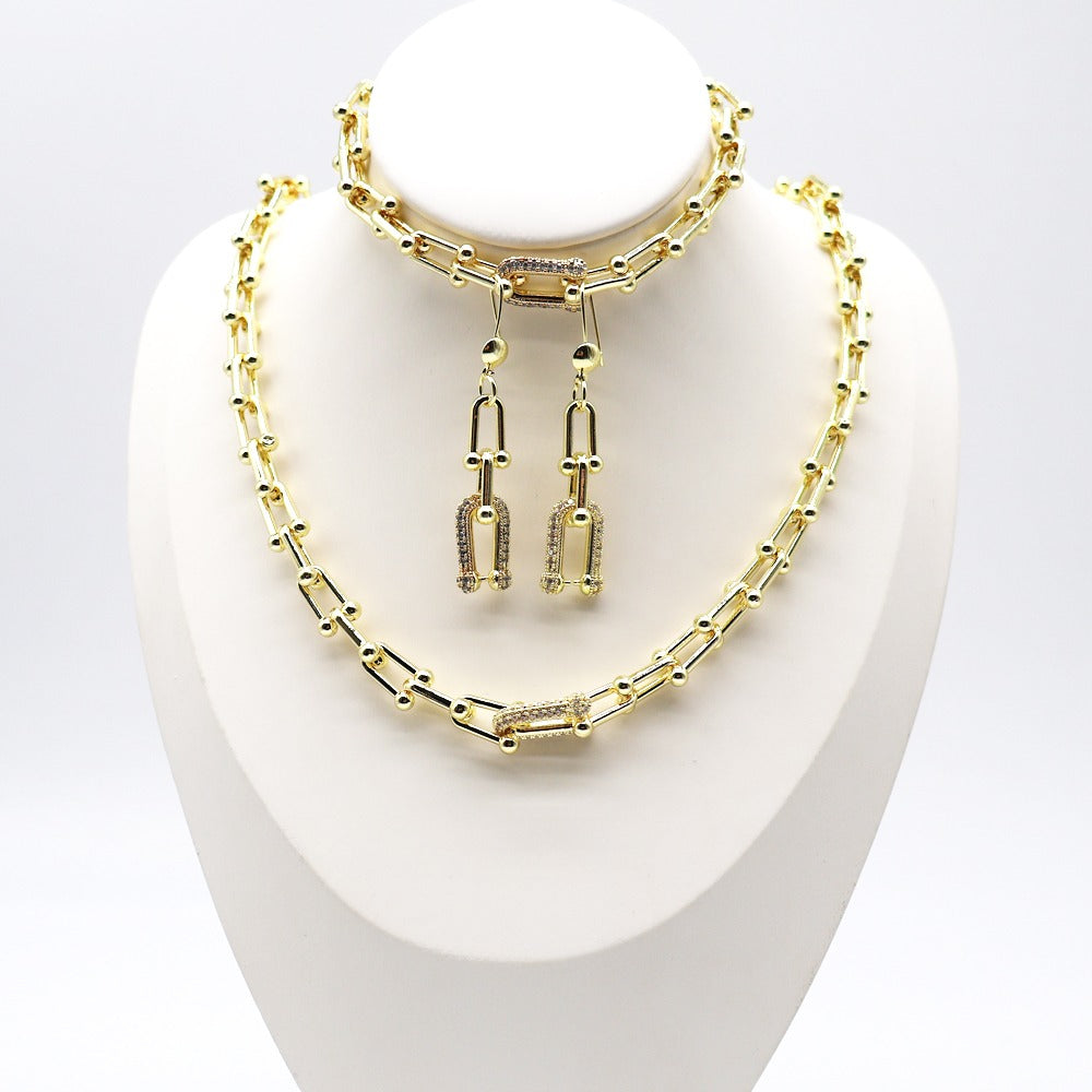 18k Layered Real Gold Plated set necklace bracelet earrings #190