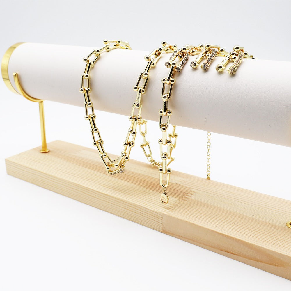 18k Layered Real Gold Plated set necklace bracelet earrings #190