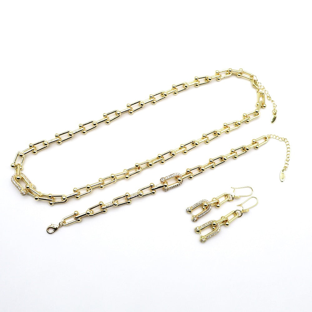 18k Layered Real Gold Plated set necklace bracelet earrings #190