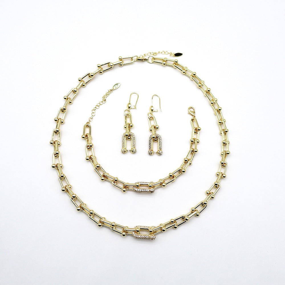 18k Layered Real Gold Plated set necklace bracelet earrings #190