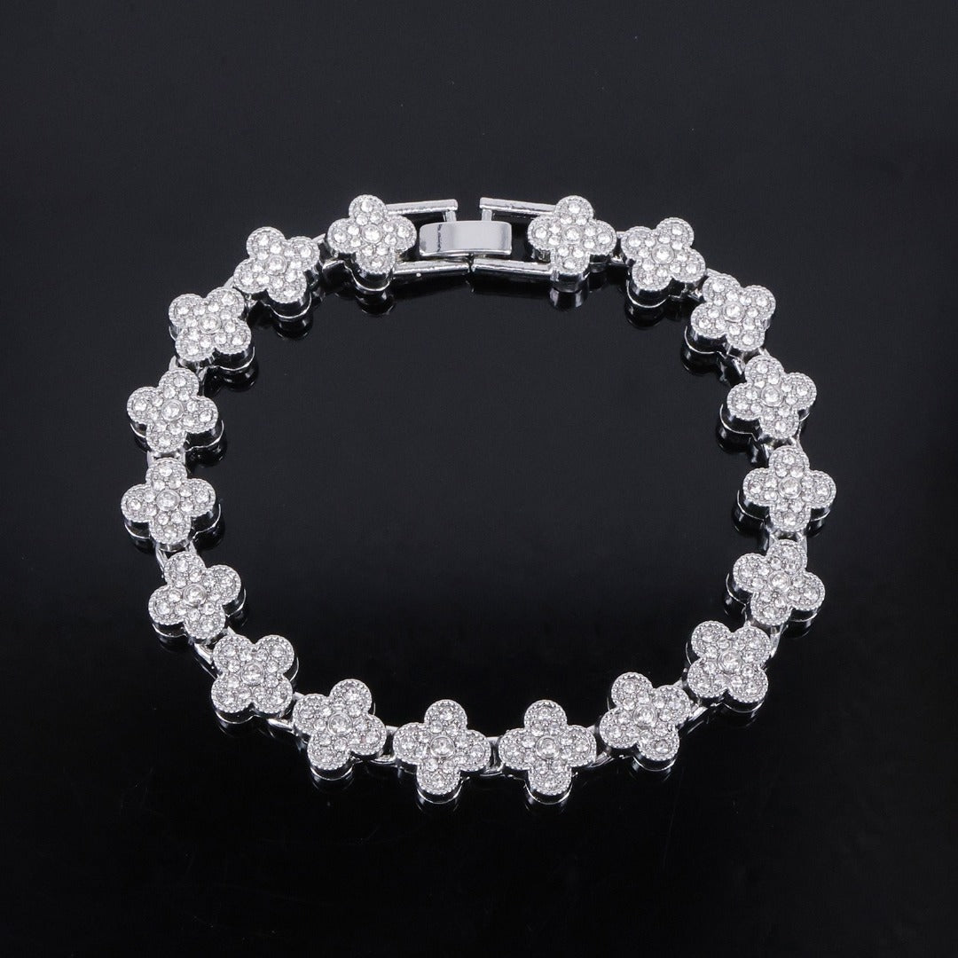 14k Layered Real Gold Plated icedout clover set necklace bracelet #159