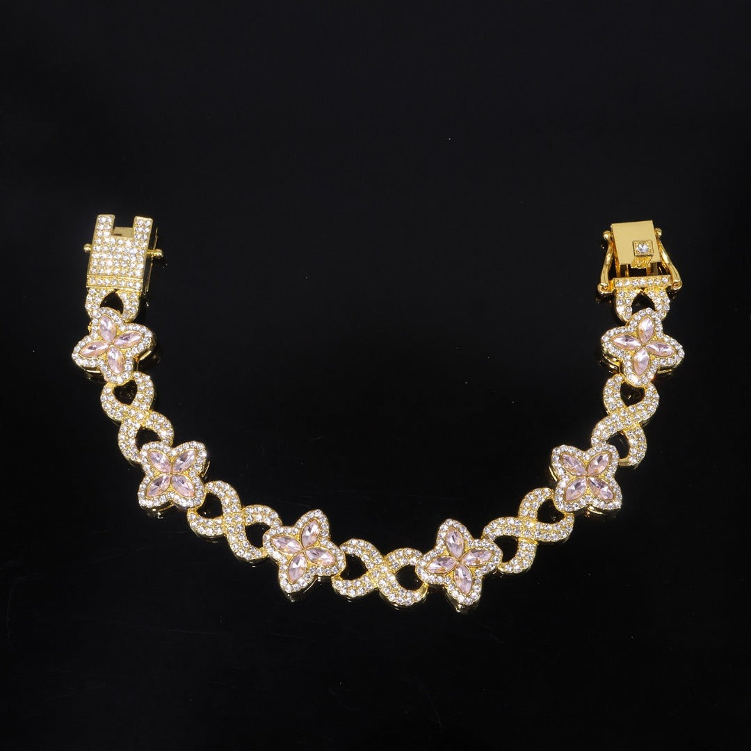 14k Layered rael Gold Plated clover bracelet icedout hip hop