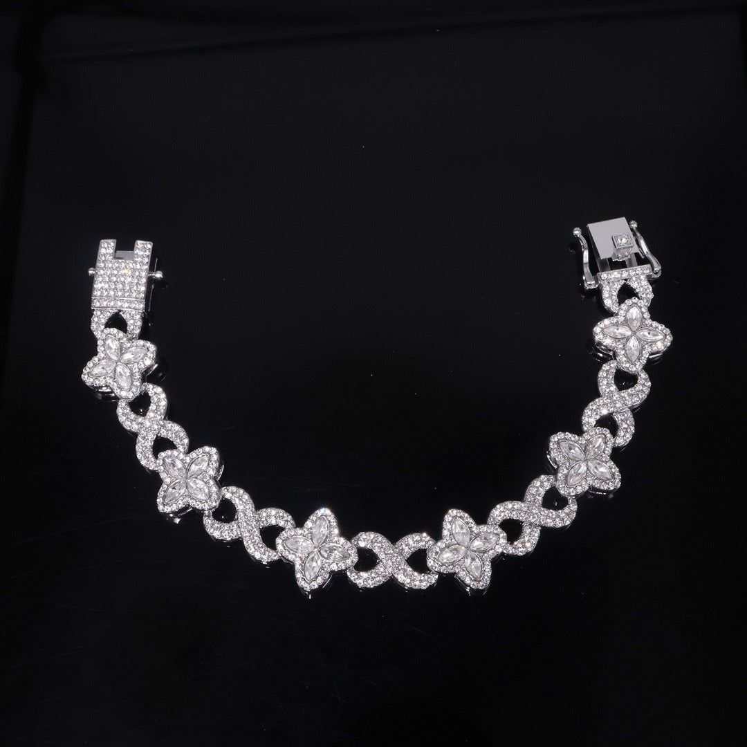 14k Layered rael Gold Plated clover bracelet icedout hip hop