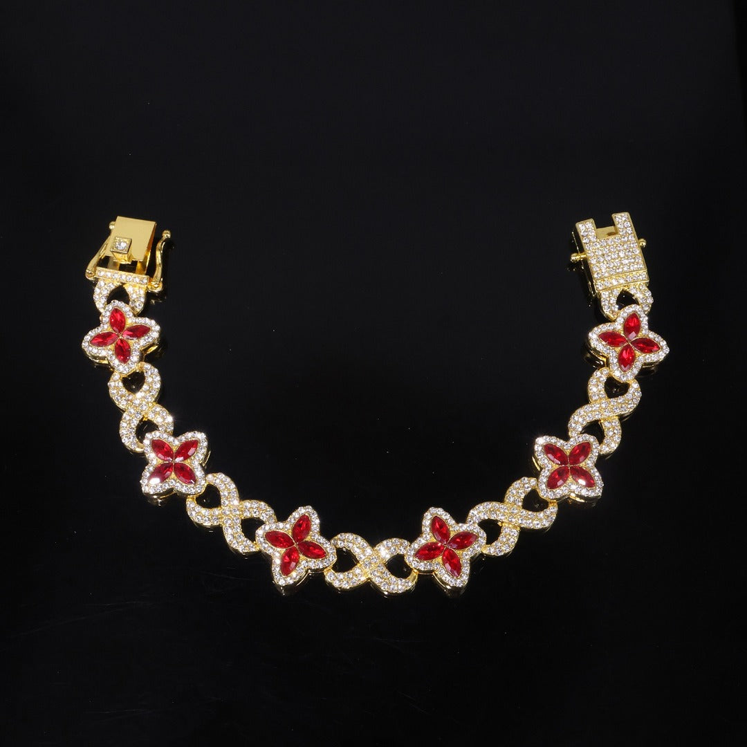 14k Layered rael Gold Plated clover bracelet icedout hip hop