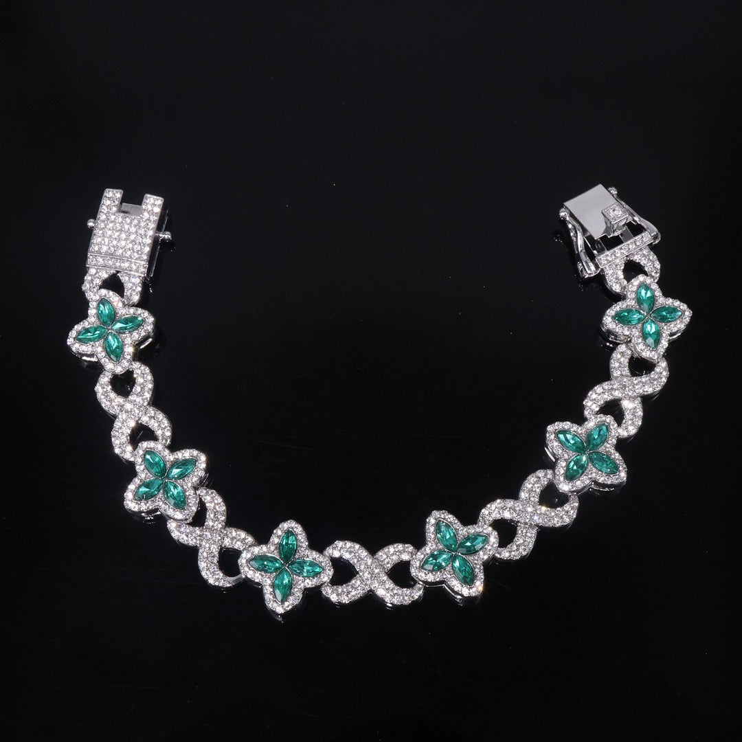 14k Layered rael Gold Plated clover bracelet icedout hip hop