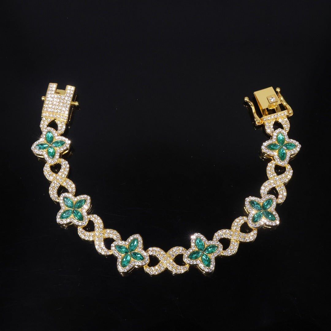 14k Layered rael Gold Plated clover bracelet icedout hip hop