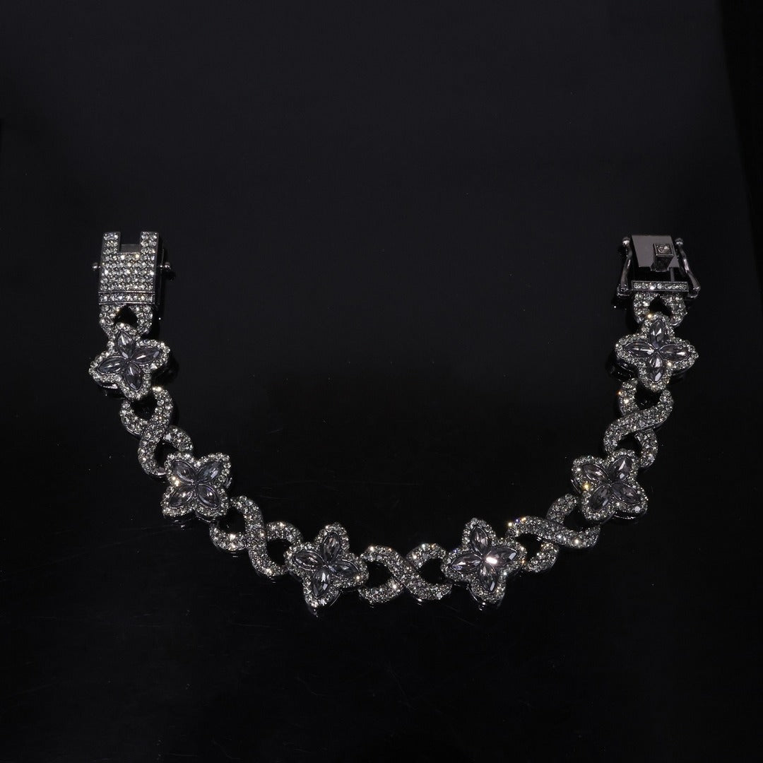 14k Layered rael Gold Plated clover bracelet icedout hip hop