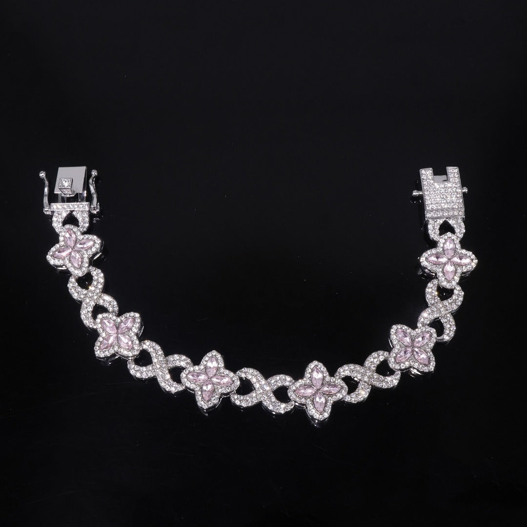 14k Layered rael Gold Plated clover bracelet icedout hip hop