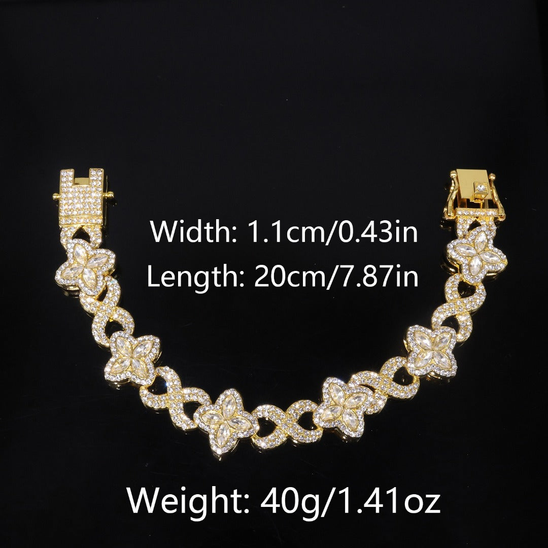 14k Layered rael Gold Plated clover bracelet icedout hip hop