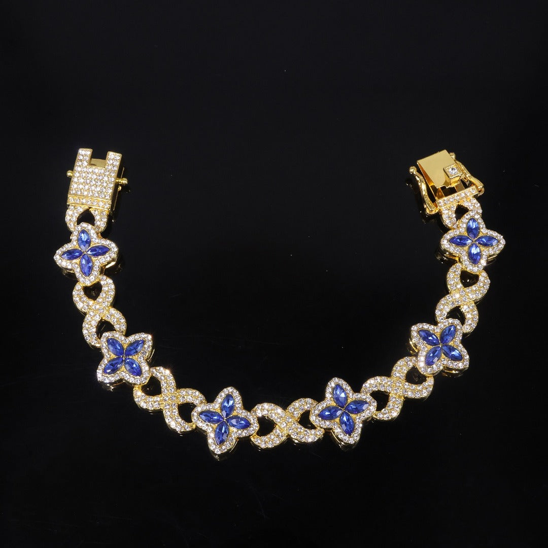 14k Layered rael Gold Plated clover bracelet icedout hip hop