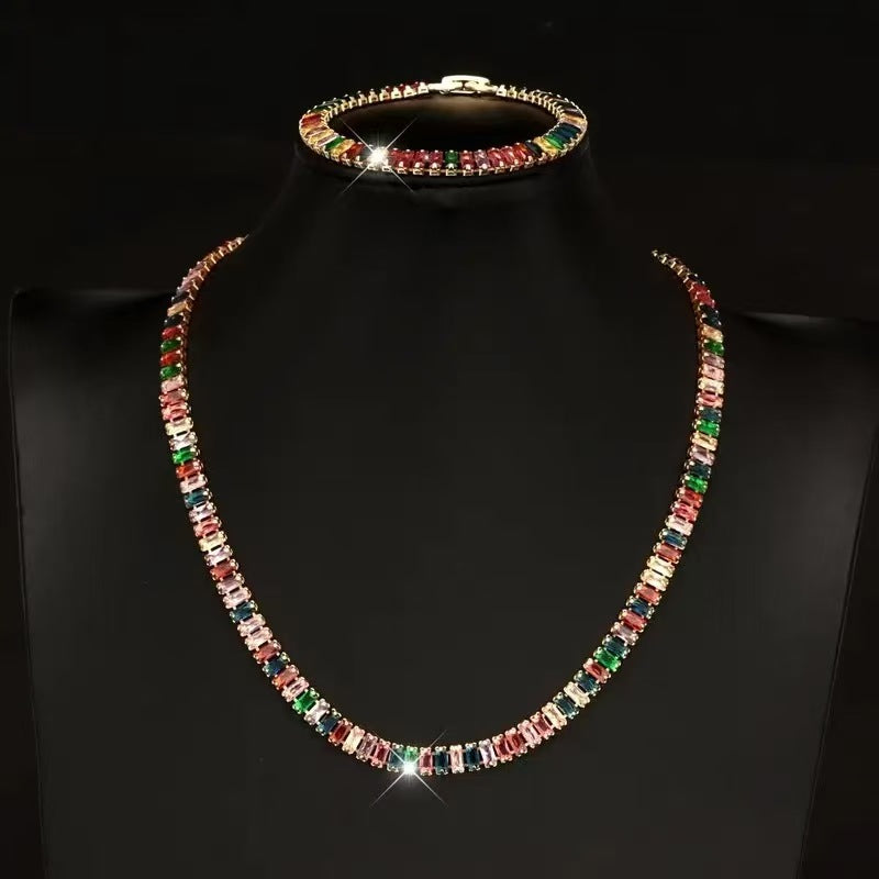 18k Layered Real Gold Filled baguette tennis Set rainbow colors #160