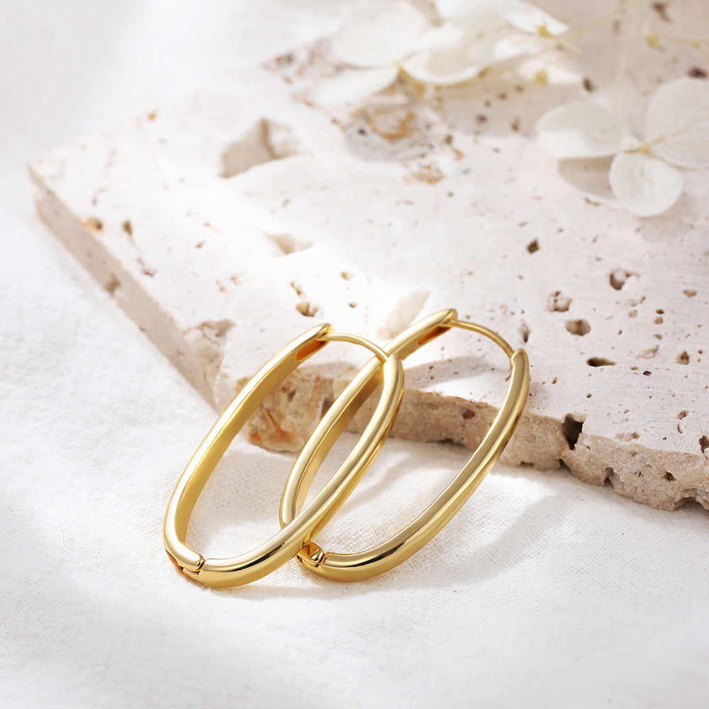 18k Layered Real Gold Filled oval hoop earrings #92