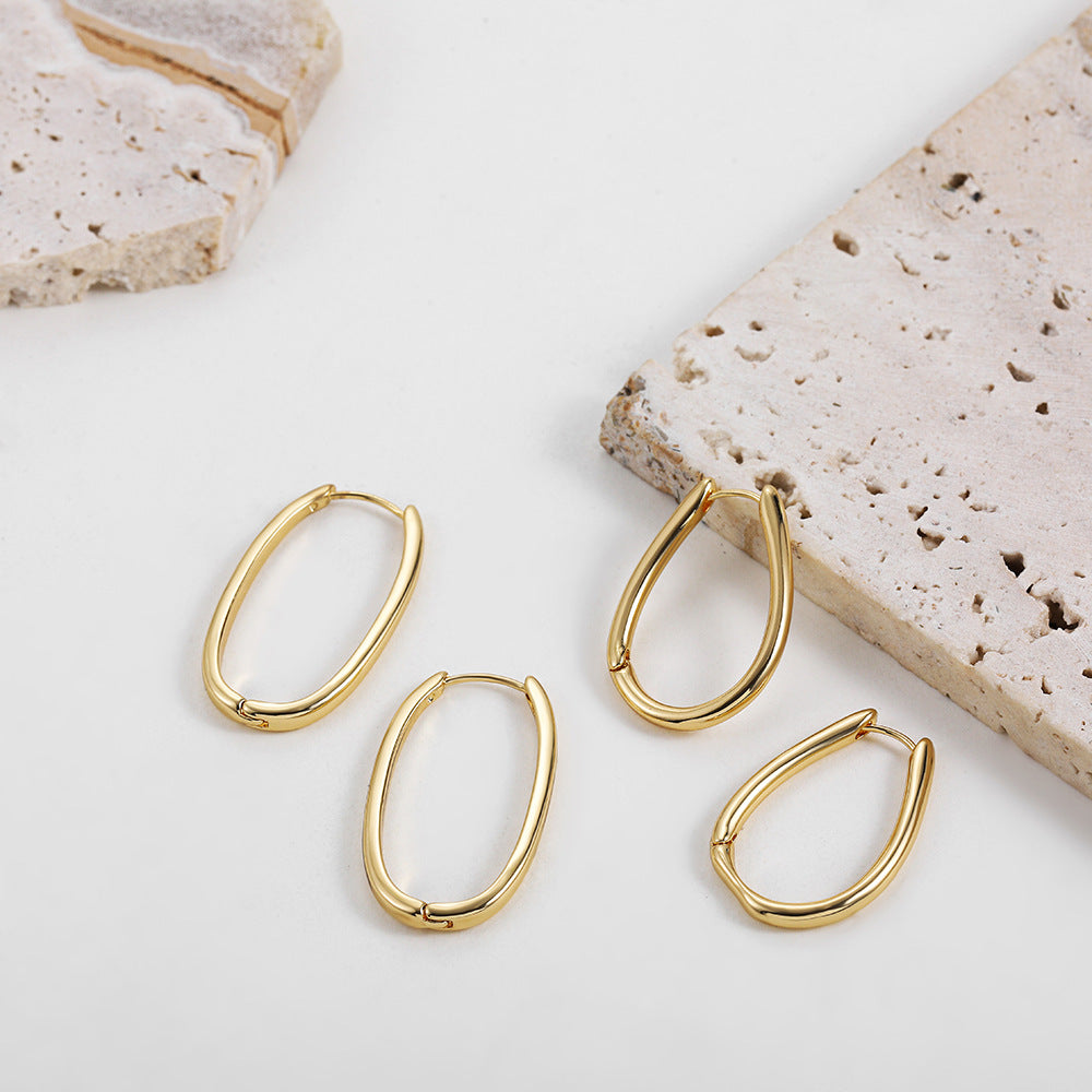18k Layered Real Gold Filled oval hoop earrings #92