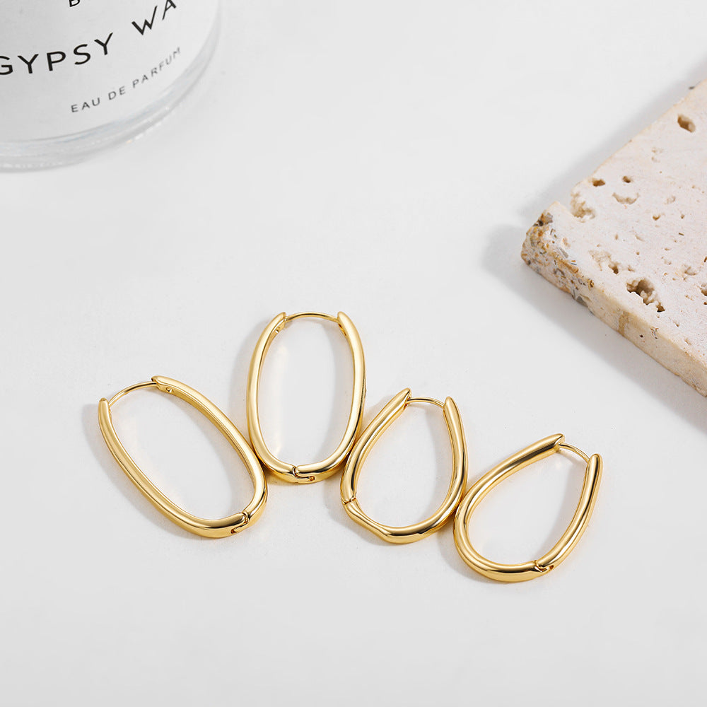 18k Layered Real Gold Filled oval hoop earrings #92