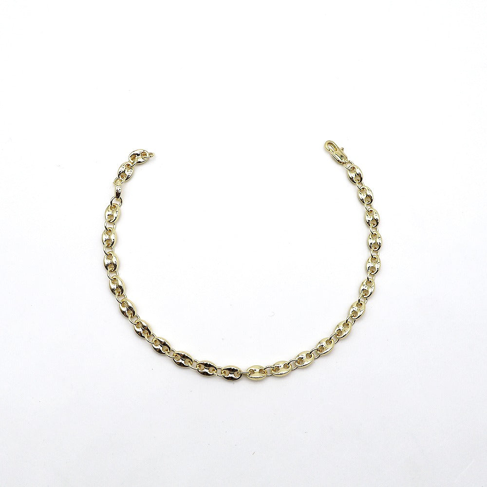 18k Layered Real Gold Filled puff mariner links anklet bracelet 10 inches #50