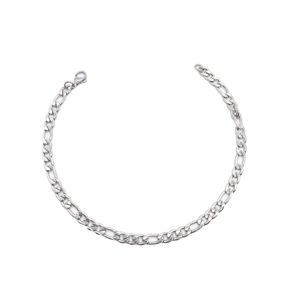 Silver Layered Real Gold Plated Figaro anklet bracelet 10 inches #55