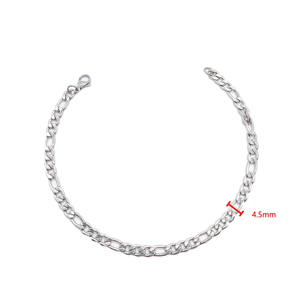 Silver Layered Real Gold Plated Figaro anklet bracelet 10 inches #55