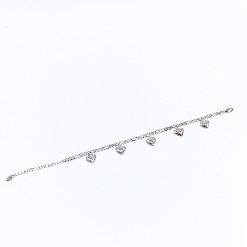 10 inches Silver Layered Real Gold Plated Heart puff anklet #54