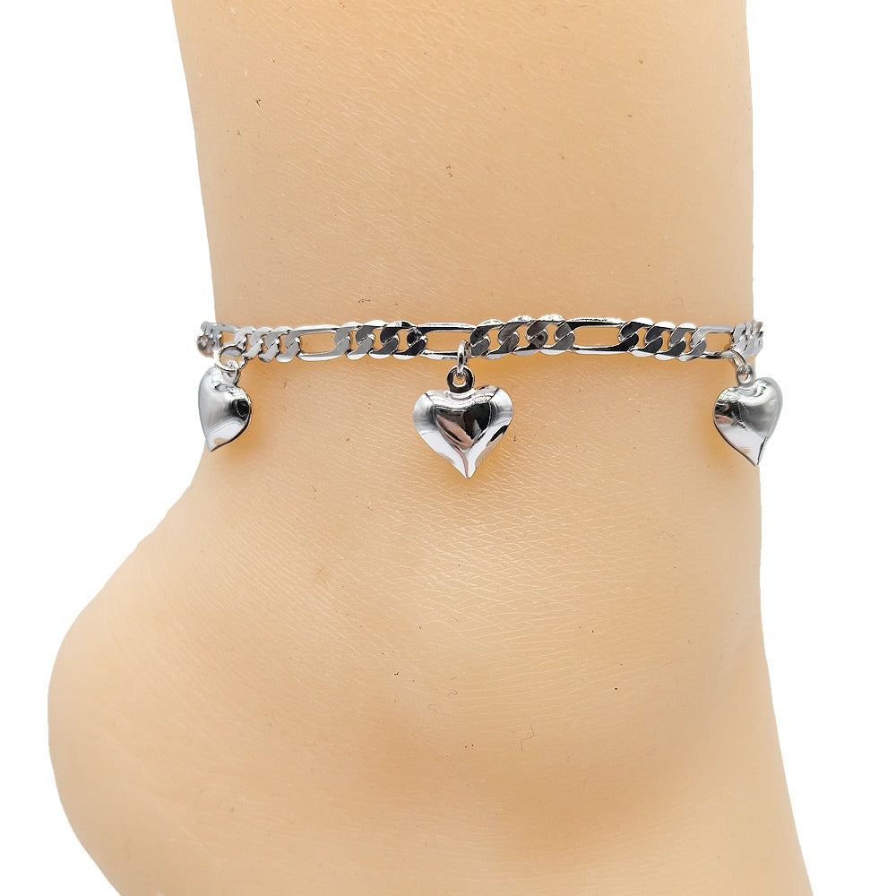 10 inches Silver Layered Real Gold Plated Heart puff anklet #54